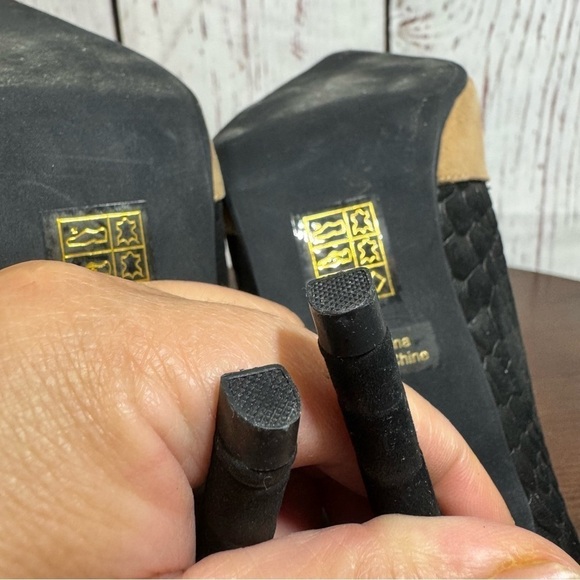 JEFFREY CAMPBELL DEAREST ankle wrap suede nude & black faux snakeskin Pumps 6.5 - Picture 10 of 14